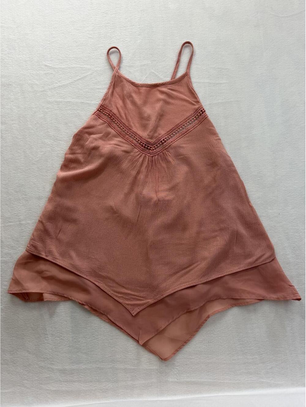 Active USA Women's Blush Pink Lace Trim Camisole Tank Top Size M Handkerchief Hm